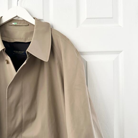 Brooks Brothers Tan Khaki Long Trench Overcoat Plaid Lining Wool Zip Interior - Picture 5 of 12